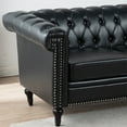 thumbnail image 5 of 82.5 Inch 3 Seater Sofa, Square Arm Couch with Tufted Back and Wood Legs, PU Upholstered Sofa with Removable Cushion and Nailhead Trim for Small Spaces, Living Room, Bedroom, Black, 5 of 7