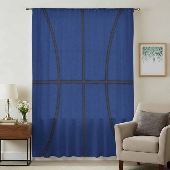 Basketball Sheer Curtains 108 Inches Extra Long, Blue Abstract Black Lines Ball Sports Light Filering Curtains, Privacy Simi Drapes Floor to Veiling Curtain for Living Room Large Window Treatment