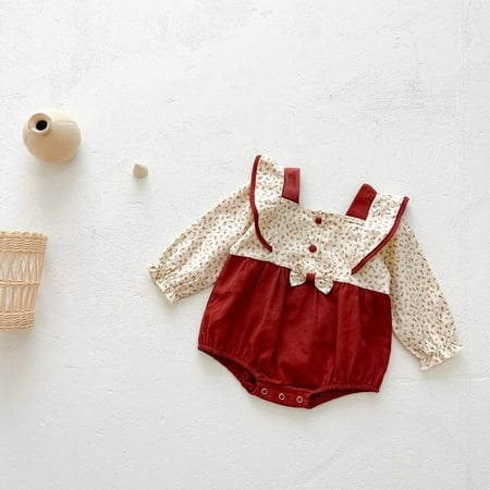 

DanceeMangoo 0-2 Years Babany bebe Baby Girls Contrasting Colors Long Sleeve Floral Lace Clothing Romper Newborn Cotton Girl Bodysuit Costume