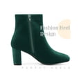 thumbnail image 3 of BLISSFUL STEP Women's Ankle Boots Round Toe Chunky Heels Side Zip Velvet Booties Green 6, 3 of 6