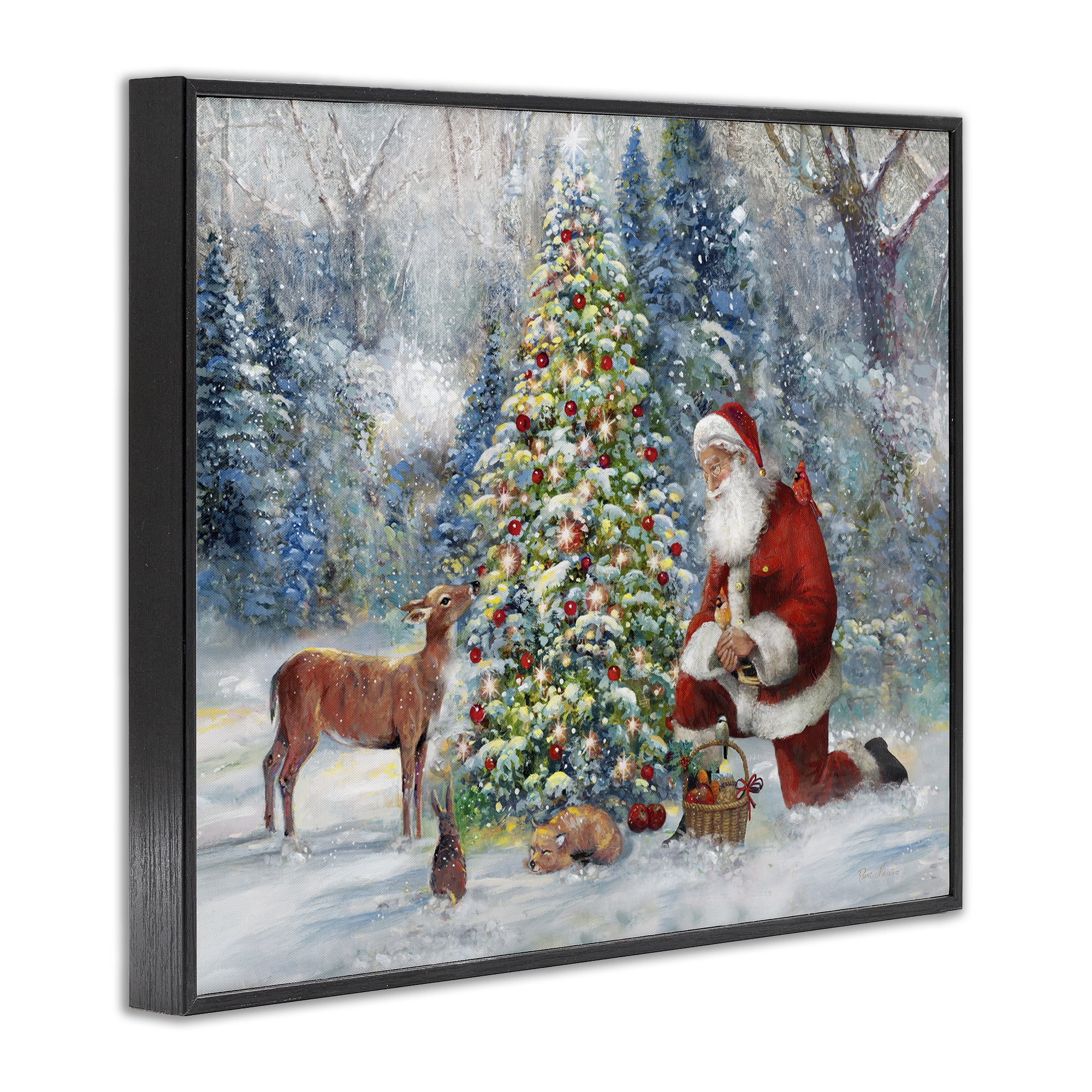 Stupell Industries Santa & Baby Deer Holiday Painting Black Framed Art Prints Wall Art, 14 x 11