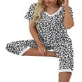 thumbnail image 4 of Pyjama en Coton pour Femmes, Ensemble Pjs à Manches Courtes, Haut de Nuit avec Pantalon Capri, Ensembles de Détente, Tenue de Nuit, 4 of 6