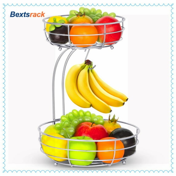 Bextsrack 2 Layer Disassembly Fruit and Vegetable Bowl With Banana Tree in Kitchen for kitchen-(Silver)