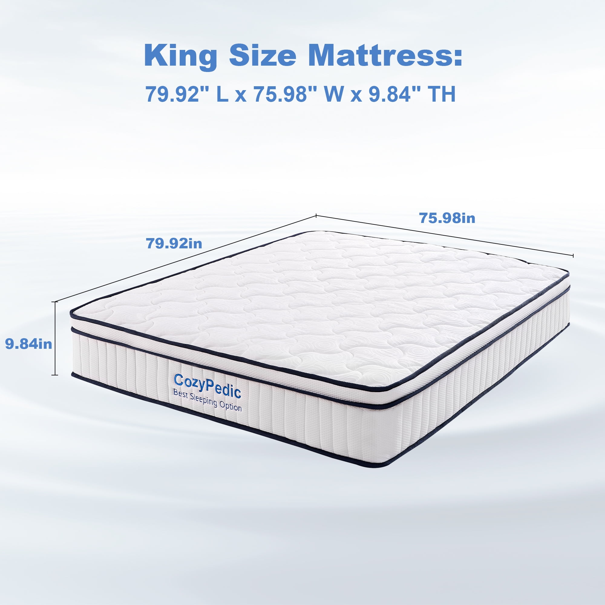King Size Mattress,10 Inch Medium Firm Memory Foam, Pocket Springs for Back Pain Relief & Pressure Relief, Cooling Antibacterial Cover, CertiPUR-US Certified, White