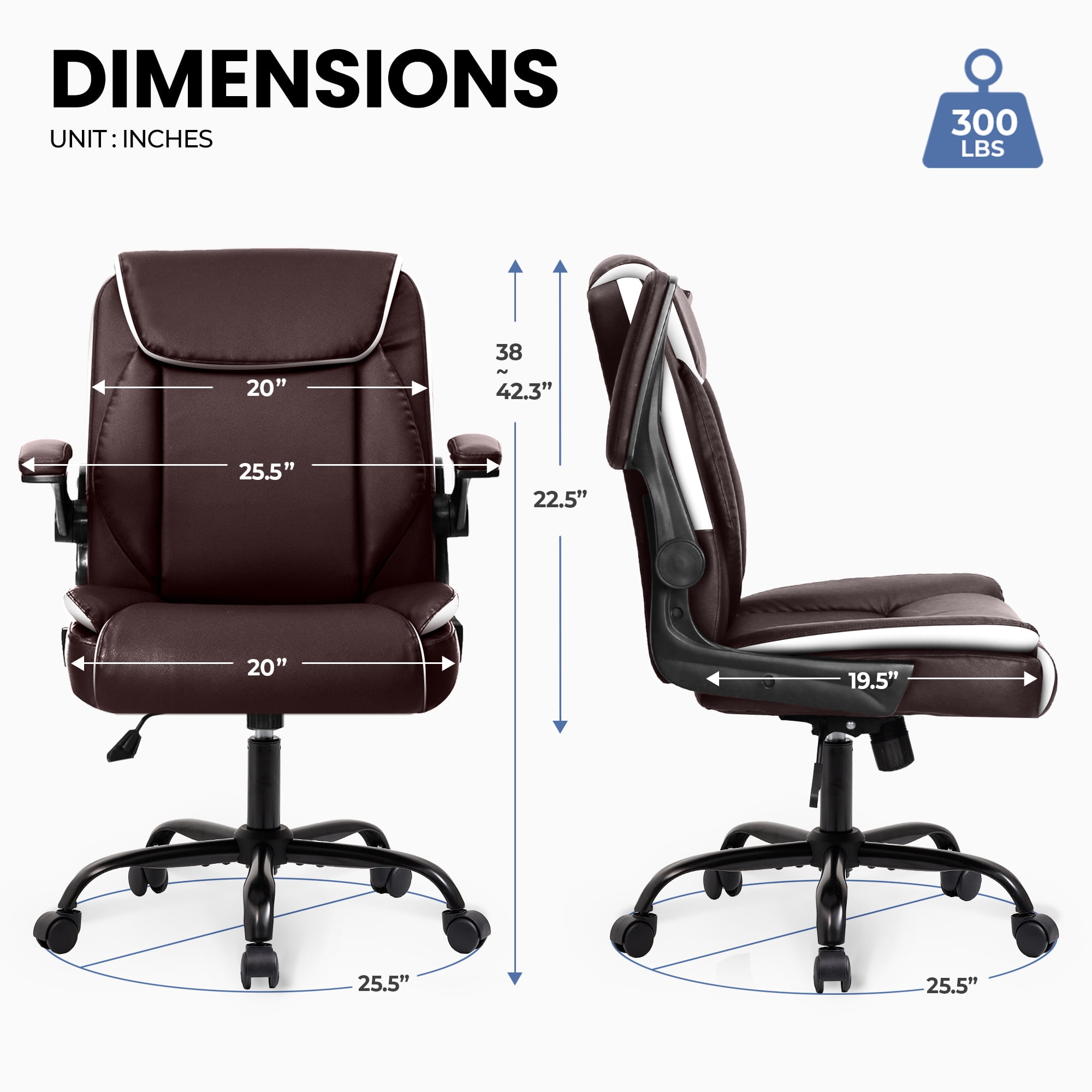 CELTOSS Leather Office Chair, Ergonomic Executive Chair with Padded Flip-Up Armrests, Mid-Back PU Computer Desk Chair, Brown