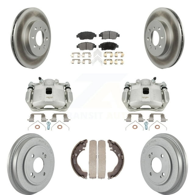 Transit Auto Front Rear Disc Brake Caliper Coated Rotors Drums Semi-Metallic Pads Kit (8Pc) for Car Honda Fit KCG-100415P