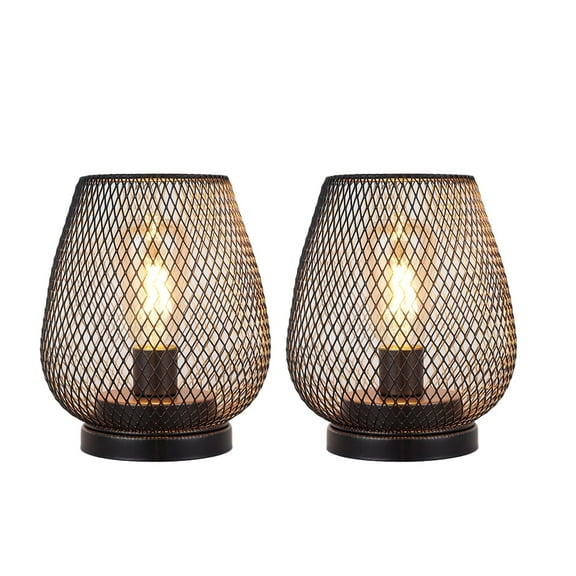 Set of 2 Medium Battery Powered Outdoor lantern, Cordless Metal Lamp with LED Edison Bulb (Bronze)