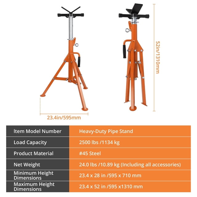 GloryStar Heavy-Duty Pipe Jack Stand Adjustable Height 13-19 Inch, Folding Steel Work Stand 2500 Lb Capacity, v Head Pipe Rack for Truck, Automotive Tools, Welding & Construction Projects