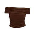 thumbnail image 4 of Favoffer Womens Off Shoulder Tees Irregular Hem Short Sleeve Slim Fitted Casual Tops Fashion Blouses For Street Dating Party Vacation Daily, 4 of 6