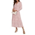 thumbnail image 5 of hirigin Women Midi Dress, Long Sleeve V Neck Flower/Leopard Print Fall Dress with Belt for Daily Party, 5 of 9