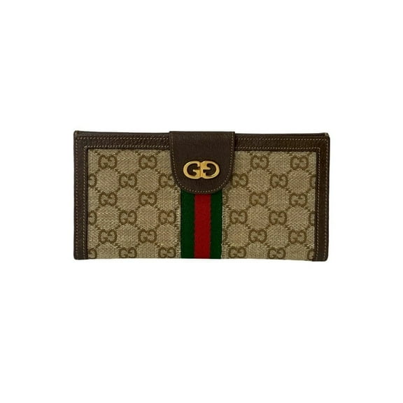 Pre-Owned GUCCI Old Gucci Sherry Line GG Logo Metal Hardware Leather Canvas Long... (Good)