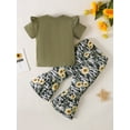 thumbnail image 4 of Toddler Baby Girls Clothes Baby Girls Outfits Baby Girls Short Sleeve Letter Print Top Floral Camouflage Pants 2PCS Clothing Set Green 12-18 Months, 4 of 8