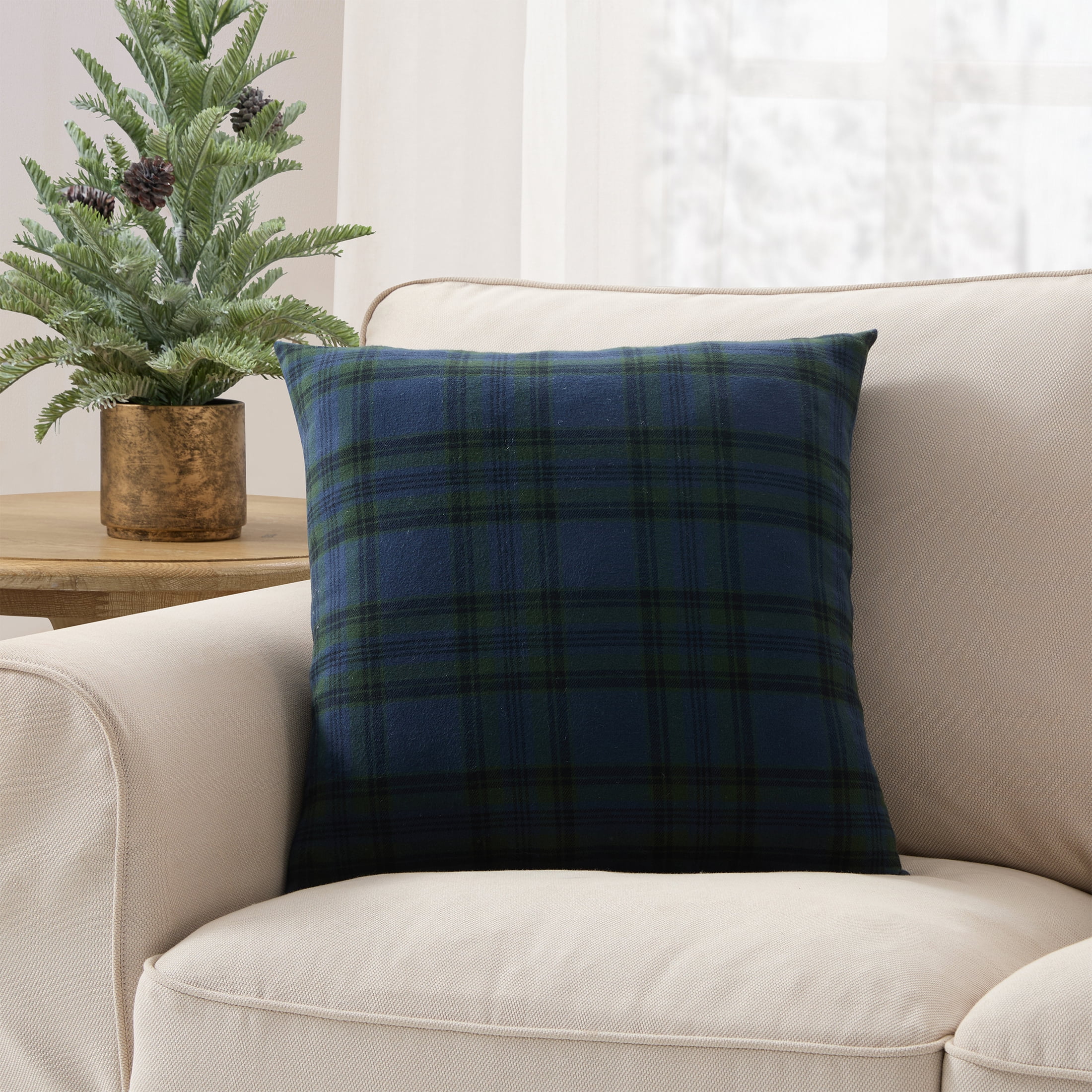 My Texas House 18" x 18" Angie Blue Plaid Decorative Pillow