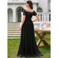 thumbnail image 2 of Black Floral Lace Boat Neck Chiffon Maxi Dress With Ruffle Hem A-Line, 2 of 30