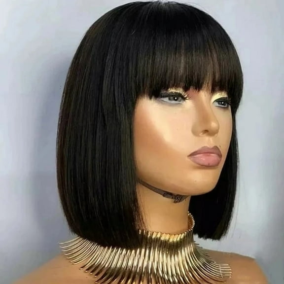 Fringe Wig Human Hair Short Bob Wig Straight Human Hair Wigs With Bangs Full Machine Made Wigs Human Hair Wigs