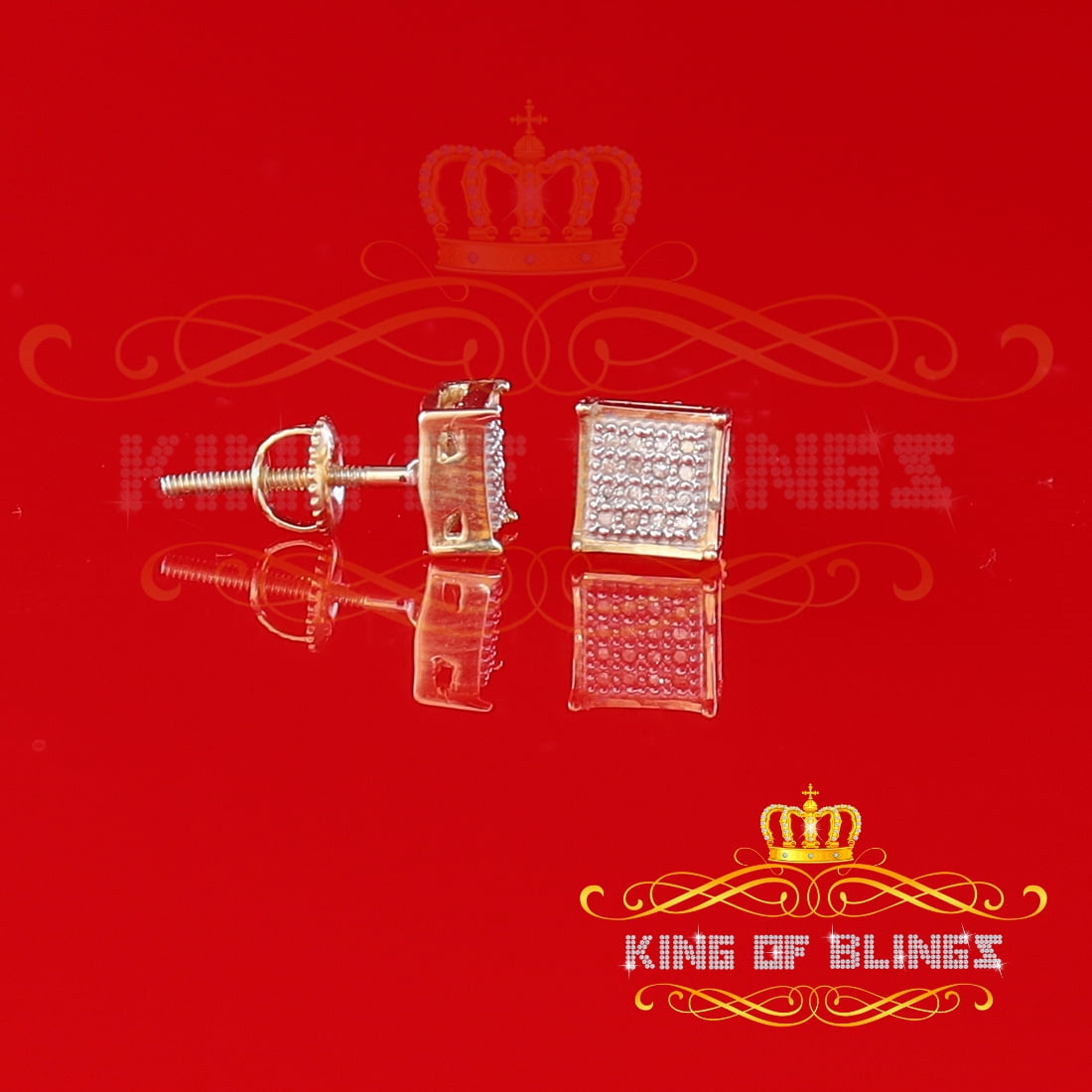 King of Bling's 0.10ct Diamond Stud Earrings For Women Yellow 925 Sterling Silver Stud For Men