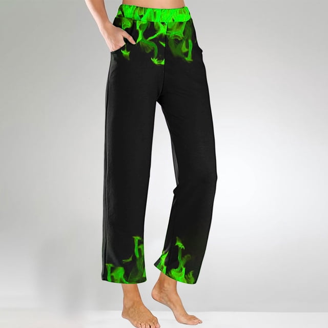 Fankiway Pantalons Raccourcis pour Femmes Impression Flamme Pantalons de Plage d'Été Pantalons Larges Amples Yoga avec Poches Pantalons pour Femmes Liquidation Pantalons Larges pour Femmes