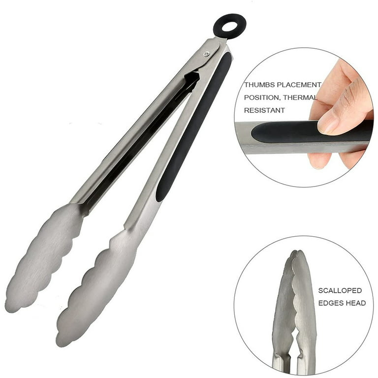Food Grade Stainless Steel Kitchen Tongs for Cooking,BBQ - 7 ，9 and 12  Inch,Set of 3 Heavy Duty Locking Metal Food Tongs Non-Slip Grip