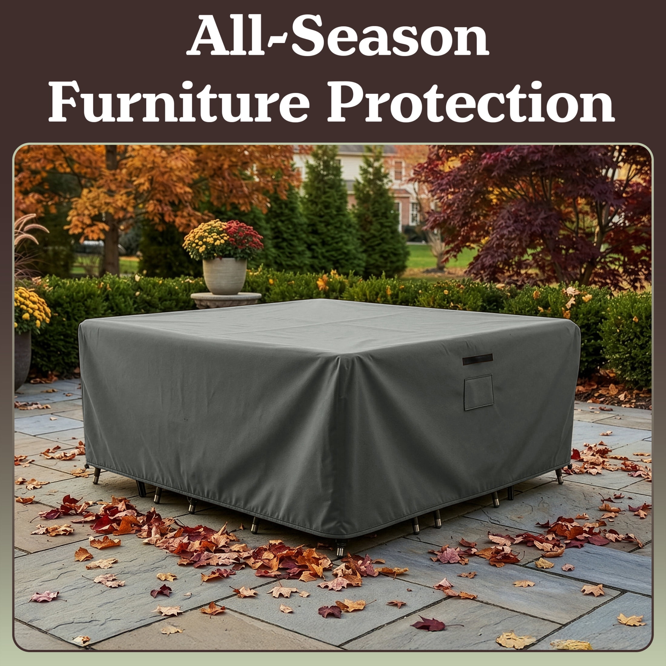 Pure Garden 106x106x28in Waterproof Square Furniture Outdoor Table Cover, Gray