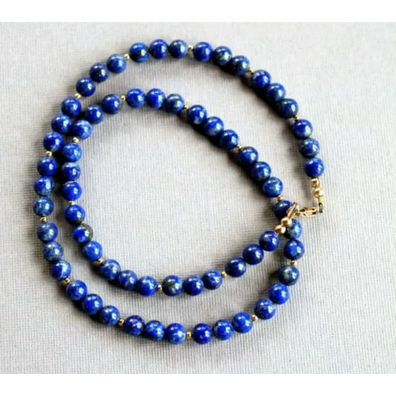 K-KED Nature 8mm Lapis Lazuli Smooth Round Gemstone Beads Unisex Necklace 20''