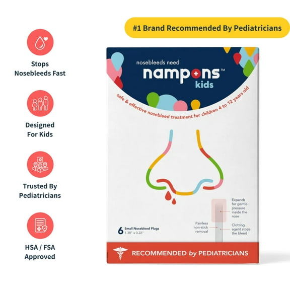 Nampons™ Kids for Nosebleeds - 6 Small Nosebleed Stoppers with Hypoallergenic Clotting Agent to Stop Nosebleeds Fast