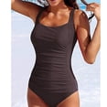 thumbnail image 3 of Traje de baño de una pieza para mujer Trajes de baño conservadores de moda con correas para los hombros para nadar en la playa Marrón XXL, 3 of 6