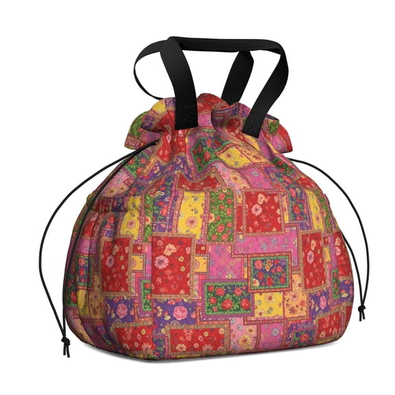 Pioneer Flower Floral Print Pattern Drawstring Lunch Bag Women - Drawstring Lunch Bag Insulated for Work Office - Stain-Resistant Large Lunchbags for Women with Multi-Pockets