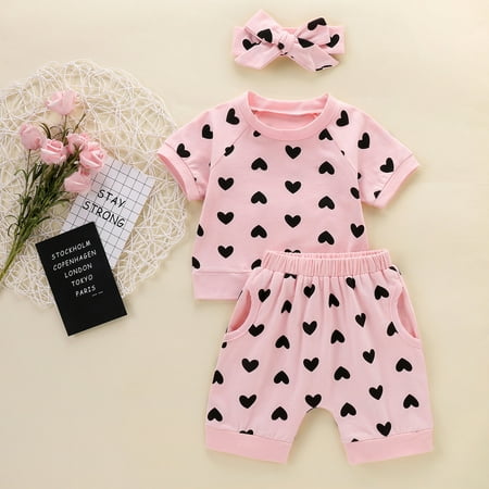 

Hearts Shorts Tops Headbands Day Girls Toddler Outfits Valentine s Baby Girls Outfits&Set