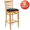 thumbnail image 3 of BizChair 2 Pk. Ladder Back Natural Wood Restaurant Barstool - Black Vinyl Seat, 3 of 8