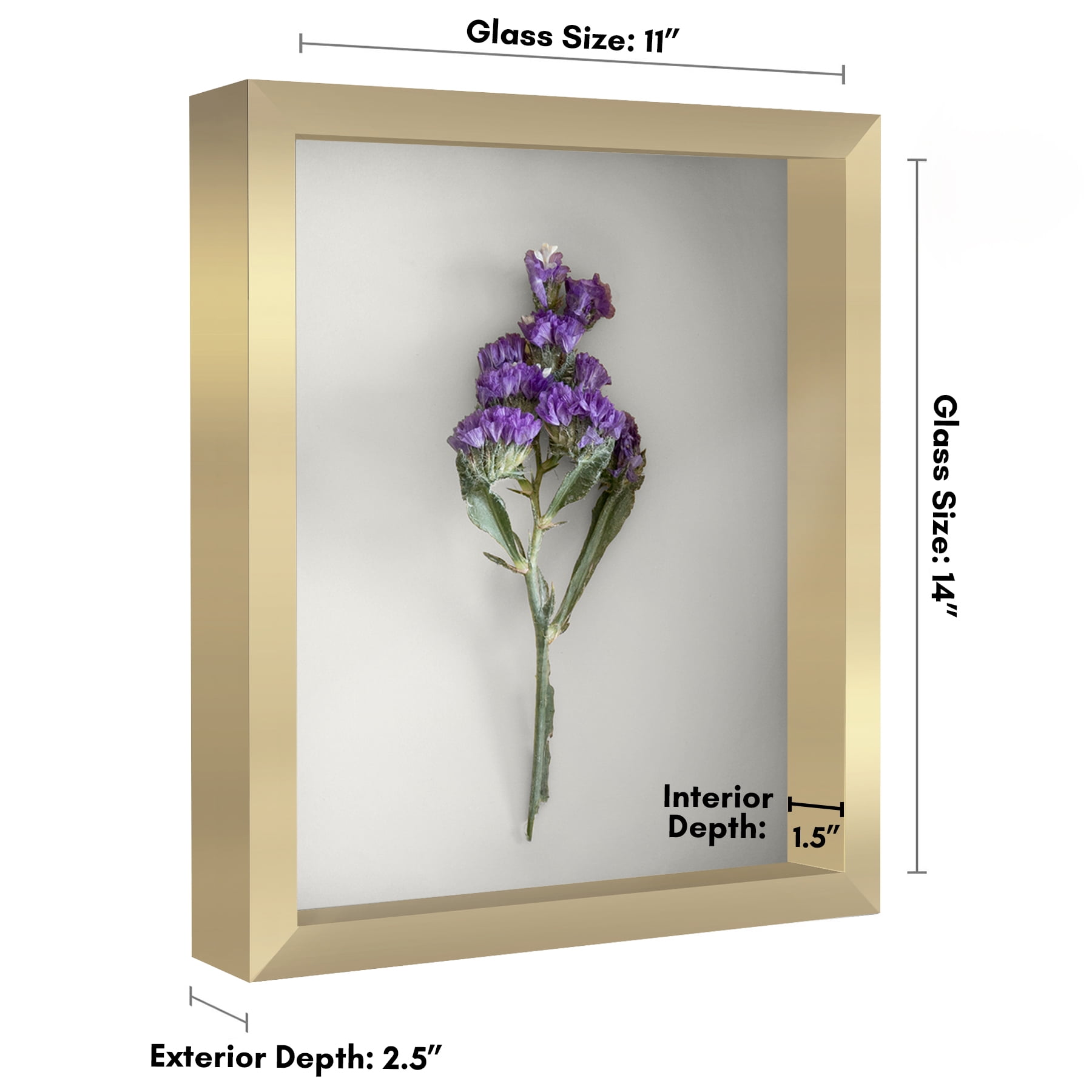 Americanflat 11" x 14"Shadow Box Frame with Shatter-Resistant Glass - Large Shadow Box Display Case for Tabletop and Wall Display - Gold
