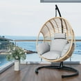 thumbnail image 3 of TQKVIPI Oversized Hanging Egg Chair Outdoor Indoor, Wicker Swing Egg Chair with Stand  Rain Cover UV Resistant Cushion 400lbs Capacity for Bedroom, Patio, Garden and Balcony (Beige-nest), 3 of 11