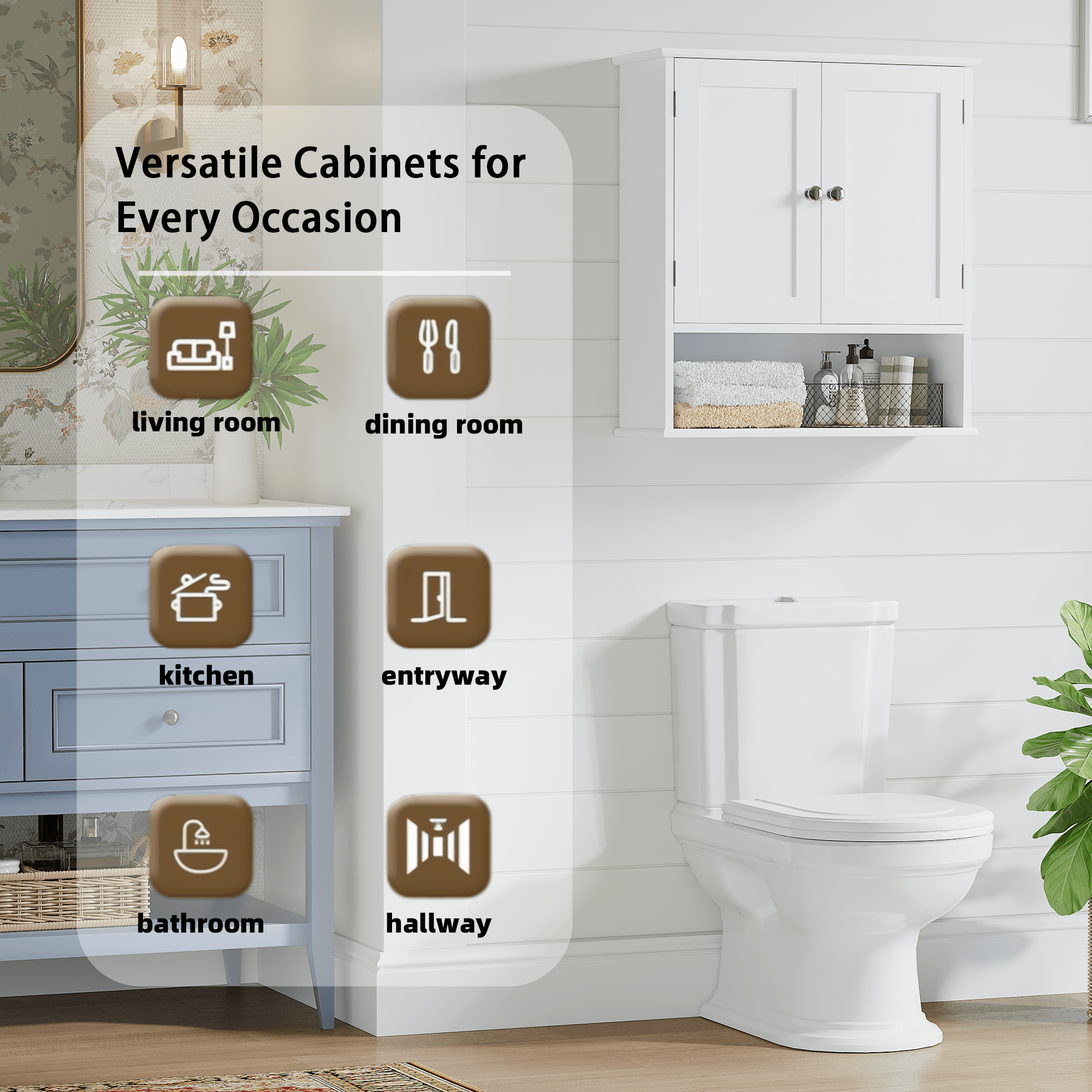 Bathroom Cabinet Wall Mount,3-Tier Medicine Cabinet Storage Organizer with Adjustable Shelves for Bathroom,Kitchen,Entryway,White