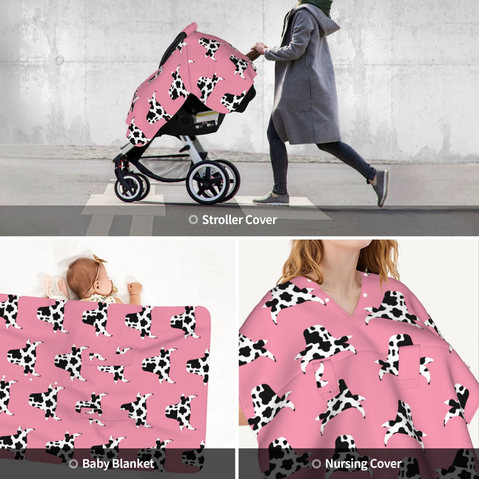 Car Seat Cover Baby - Artistic Cartoon Cow Print Head Breathable Infant Car Seat Cover for Baby Carseat, Lightweight Comfort Baby Essentials Must Haves Newborn Stuff for Girl Boy