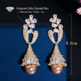 thumbnail image 5 of Chic 585 Gold CZ Symmetrical Leaf Long Pearl Drop Earrings for Bridal Wedding, 5 of 9