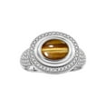 thumbnail image 1 of RYLOS Bagues pour Femmes Bague en Argent Sterling Classique Pierre Précieuse Ovale 9x7 mm et Diamants Novembre Oeil de Tigre Bijoux Taille 12, 1 of 7