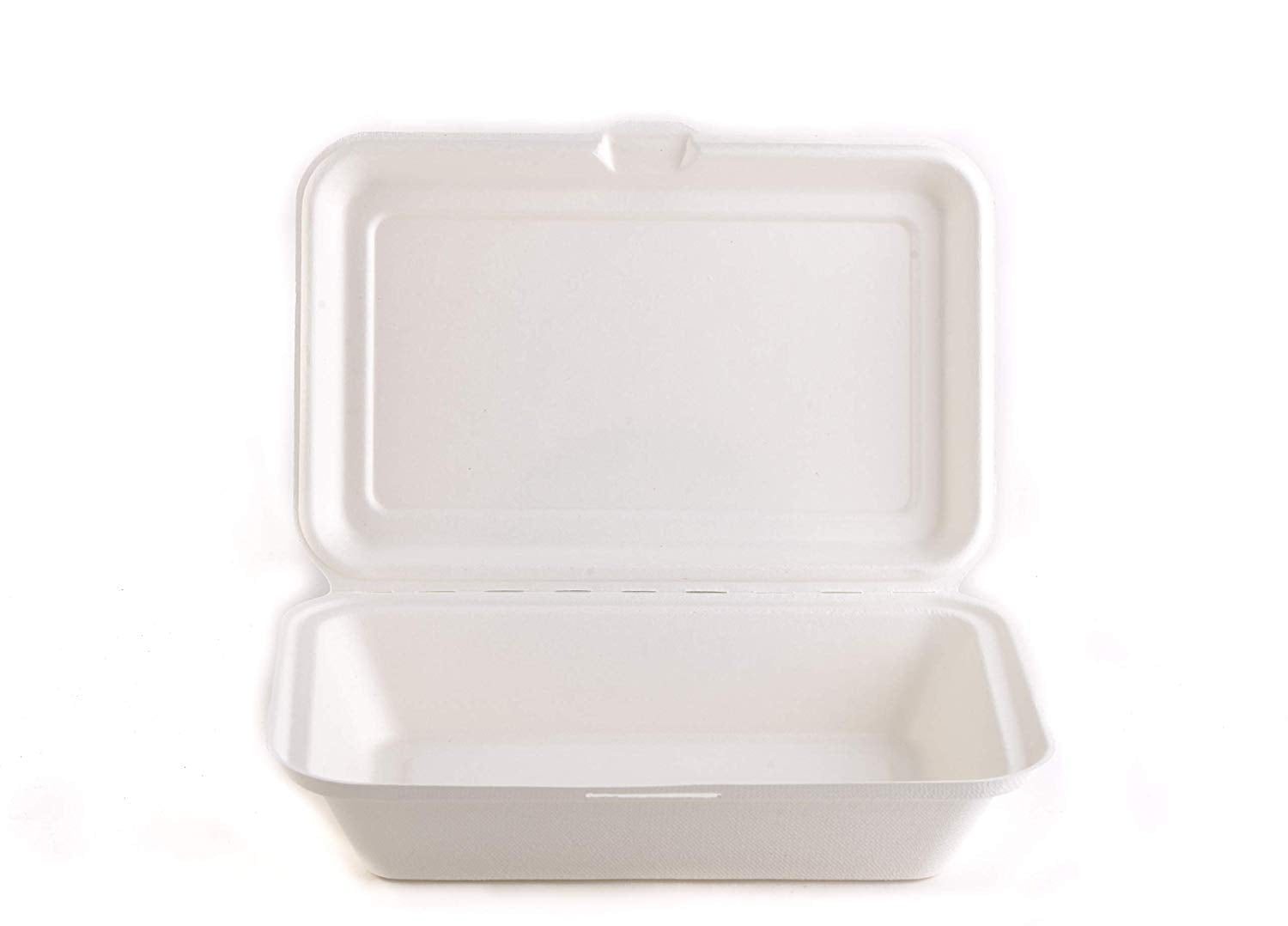 9” x 9” PFAS Free Bagasse Compostable Hinge Togo Container, White,  1-Compartment – 200/Case – High Country Hand Protection