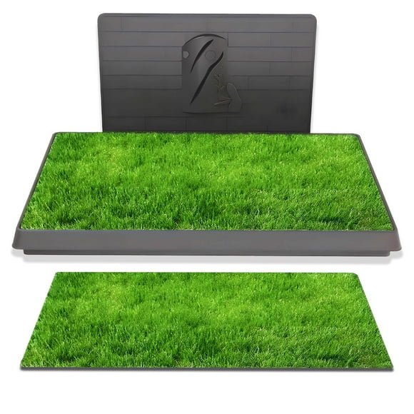 OCKYOOZ Dog Pee Pad Tray, 30"×20" Dog Potty with 2 Pcs Artificial Grass Training Pads and Pee Baffle, Reusable Dog Grass Pad, Puppy Turf Grass Pad