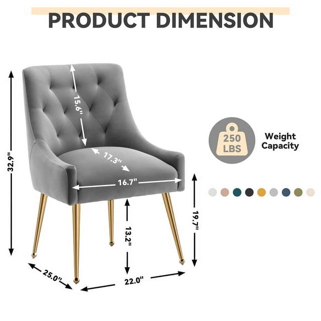 SEYNAR Modern Velvet Dining Chairs Set of 2, Tufted Back Accent Chair for Living Room,Grey