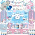 thumbnail image 2 of Platos, vasos y pancartas de papel para fiestas de Cinnamoroll, manteles, vajilla desechable, juego para decoración de cumpleaños de niños, suministros para fiestas de niñas, 2 of 5