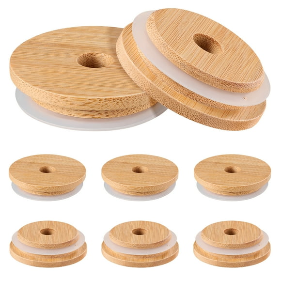 8pcs Wide Mouth Mason Jar Lids Regular Canning Lids Reusable Bamboo Jar Drinking Lids with Straw Hole