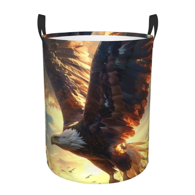 Fotbe Golden Sky Bald Eagle Cesto de Ropa con Asas, Cesto Impermeable de Gran Capacidad, Bolsa de Lavado para Dormitorio, Cesto de Ropa con Ruedas y Asas-Medium