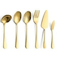 thumbnail image 1 of 6-Piece Matte Silverware Set with Serving Utensils, Stainless Steel Flatware Cutlery Set for 6, Square Tableware Eating Utensils Set for Wedding Restaurant Home, Dishwasher Safe Gold, 1 of 8