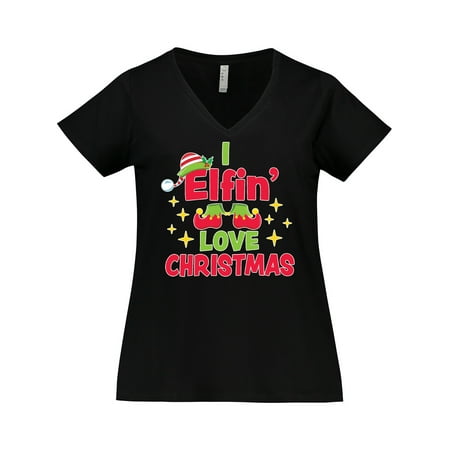 

Inktastic I Elfin Love Christmas with Elf Shoes and Hat with Stars Women s Plus Size V-Neck
