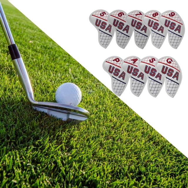 9 piezas Premium Golf Iron Cover Head Covers con número 5-9, P, a, S, G Protector Guard Case PU Leather para todas las marcas Deportes al aire libre Macarena Cubierta de cabeza de hierros de golf