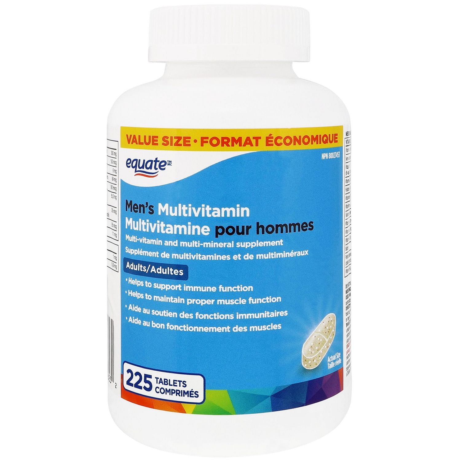 Equate Equate Multivitamin for Men, 225 Tablets supplement bottle
