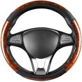 thumbnail image 5 of Peach Wood Grain Leather Steering Wheel Cover Four Seasons Universal Sport Style Anti-Slip 15 Inch Comfortable Grip, Brown, 5 of 9