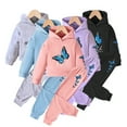thumbnail image 2 of Chenyin Kids Toddler Girls Sweatshirt Outfit Cotton Hooded Long Sleeve Butterfly Printing Sweatsuit and Sweatpants Spring Fall Tracksuit Clothing 2PCS Set for Girls 3T-10T, 2 of 9
