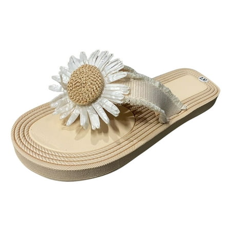 

SEMIMAY Fashion Women Beach Slip On Flowers Casual Open Toe Non Slip Flat Breathable Slippers Flip Flops Shoes Sandals
