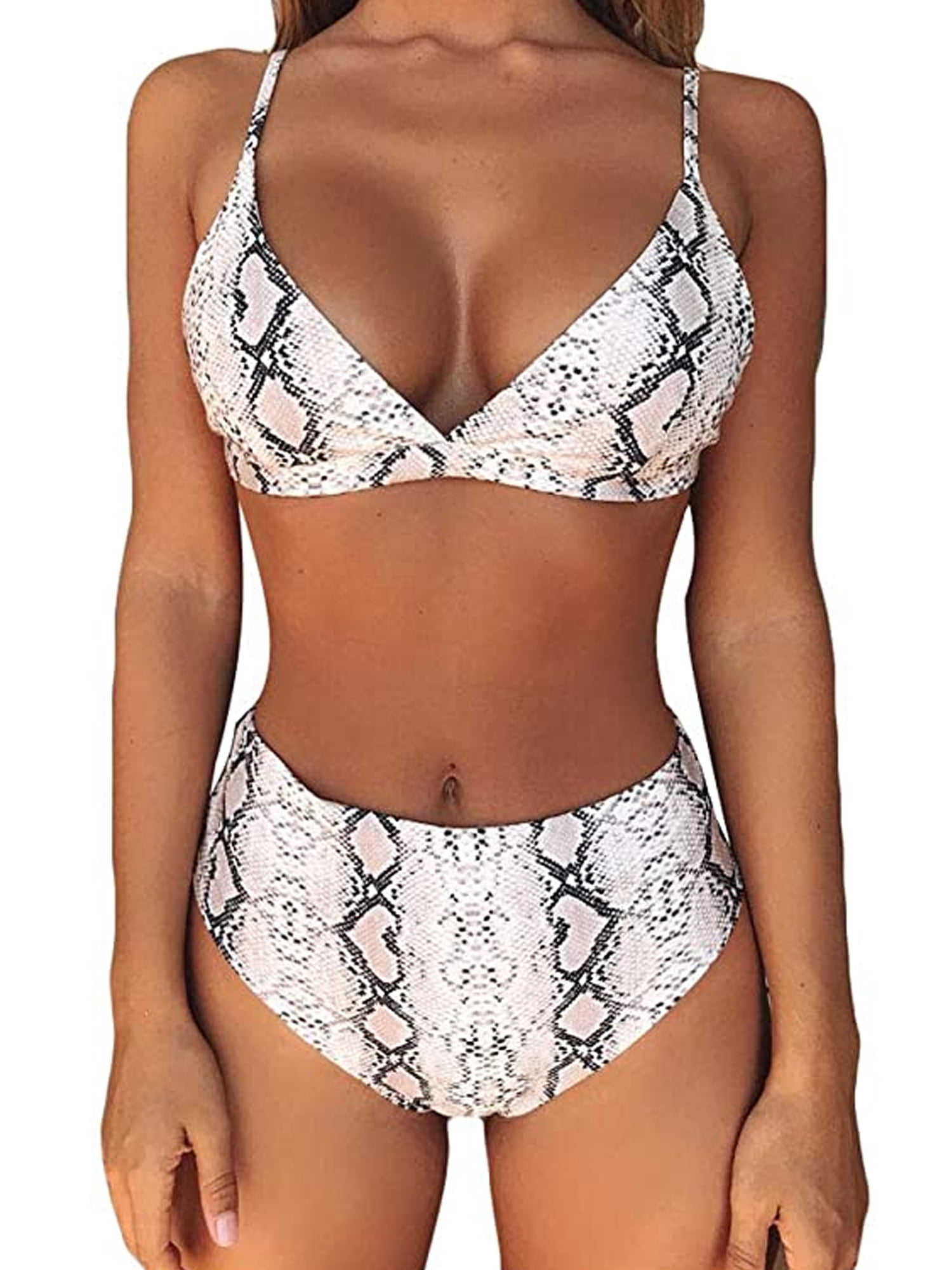 Women High Waisted Two Piece Swimsuit Snakeskin Leopard Floral Printed Bikini Set Bathing Suit