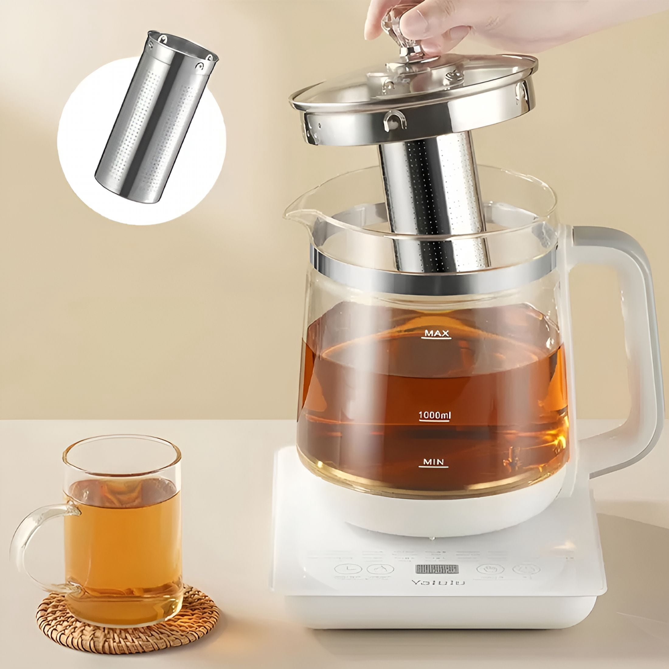 HIBIBUD 2026 New 1.8L Electric Kettle,800W Fast Heating,Glass Tea Kettle with Removable Filter,18 Smart Modes,For Home & Camping,110V Us Plug Glass Kettle Electric